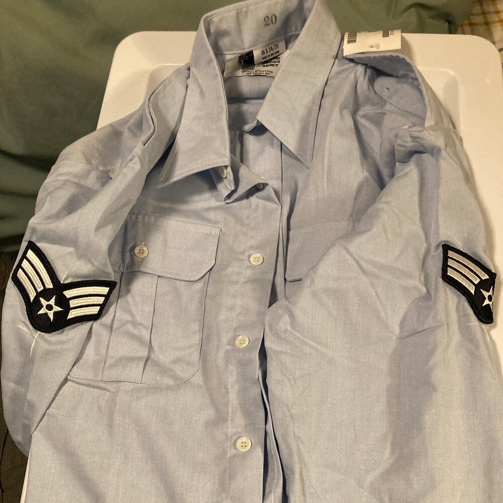 NEW AIR FORCE USAF SHIRT MENS LONG SLEEVE DRESS BLUE UNIFORM 16 x 34/35